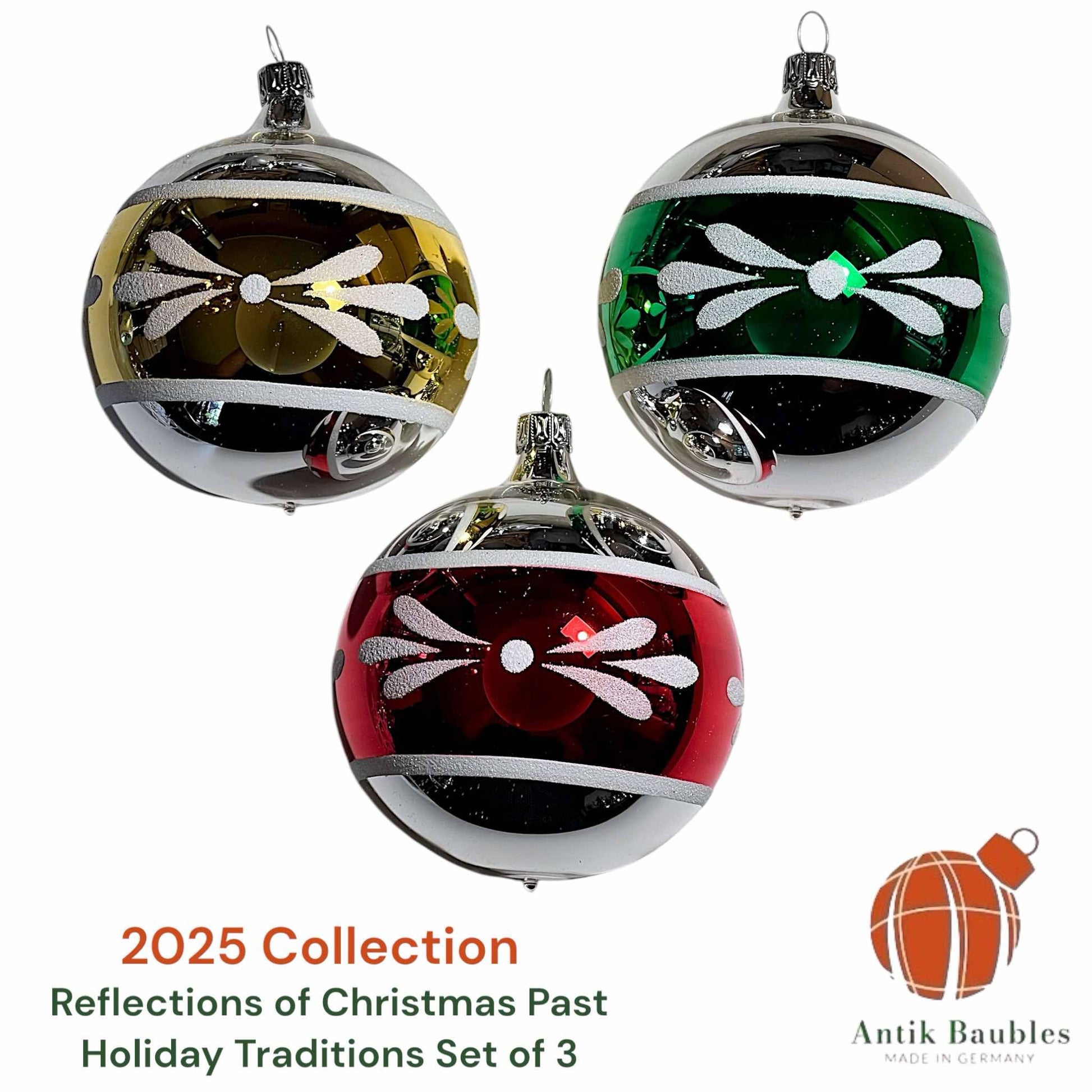Holiday Traditions Reflector- Set of 3  | 3.25 in - Antik Baubles Christmas Ornament