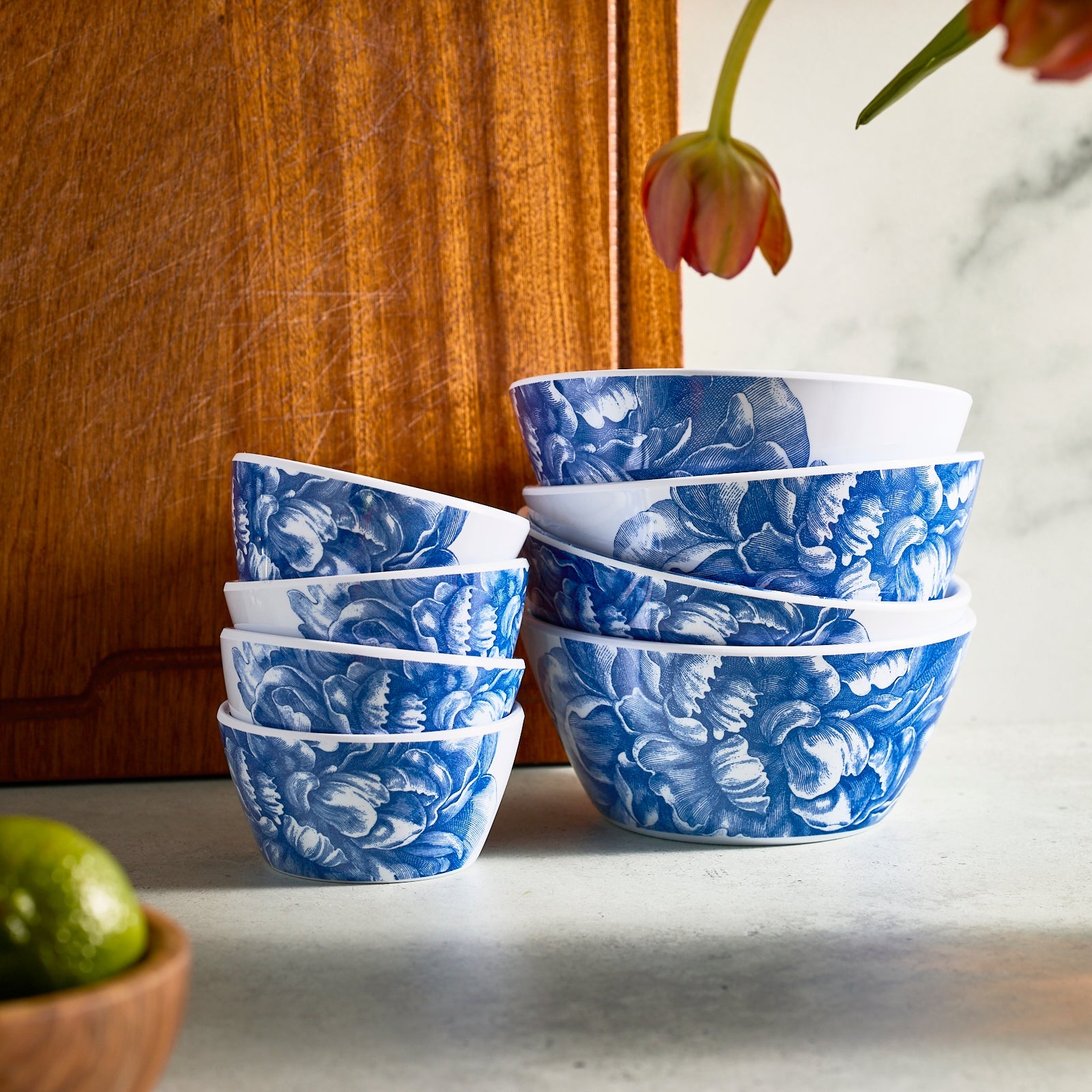 Peony Melamine Snack Bowls, Set of 4