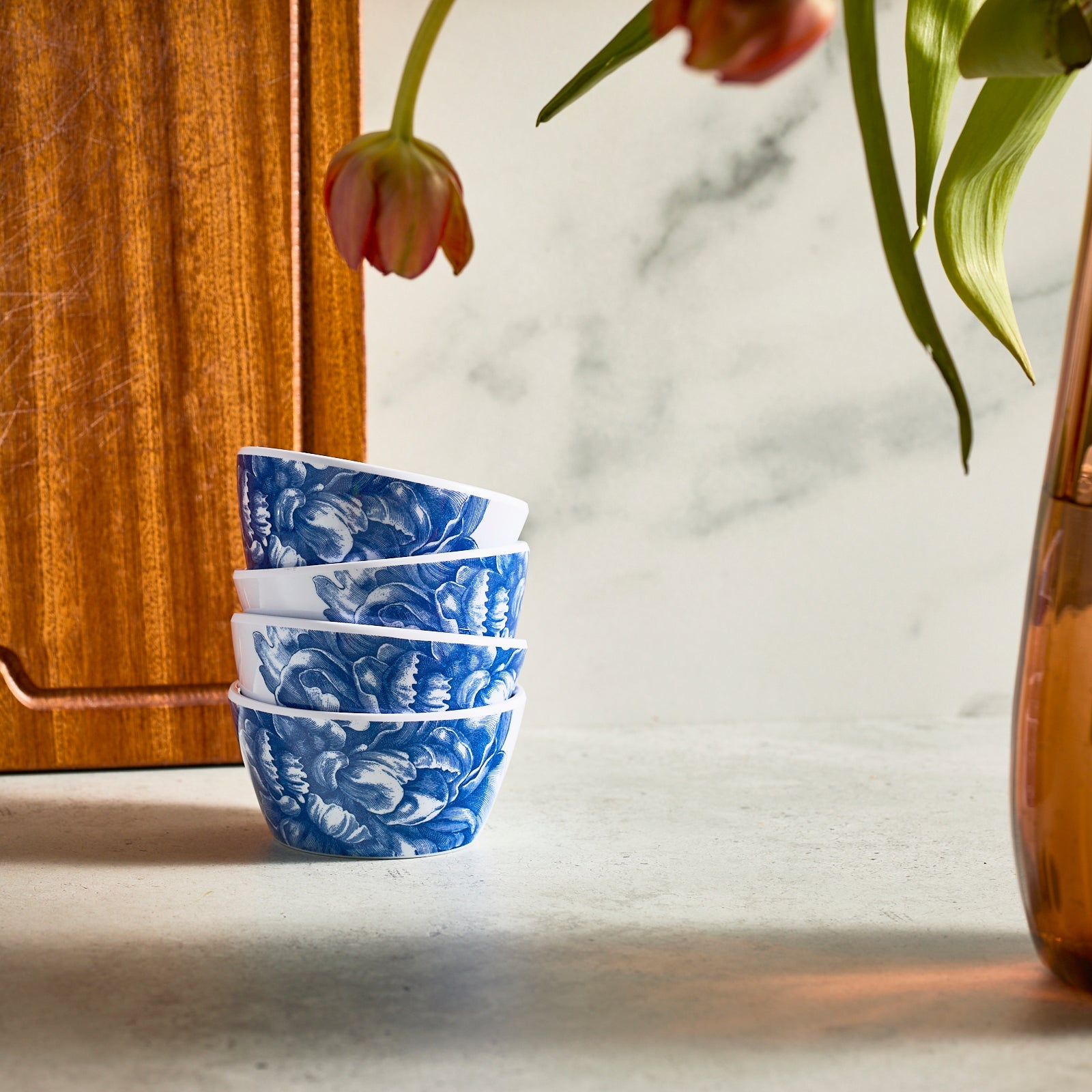 Peony Melamine Snack Bowls, Set of 4