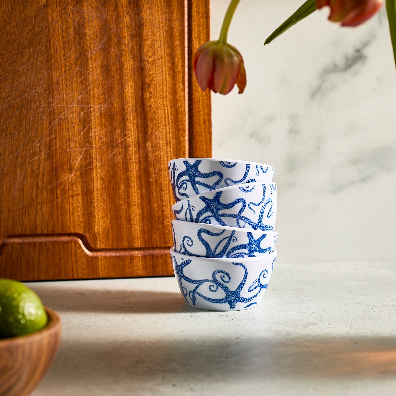 Starfish Melamine Snack Bowls, Set of 4