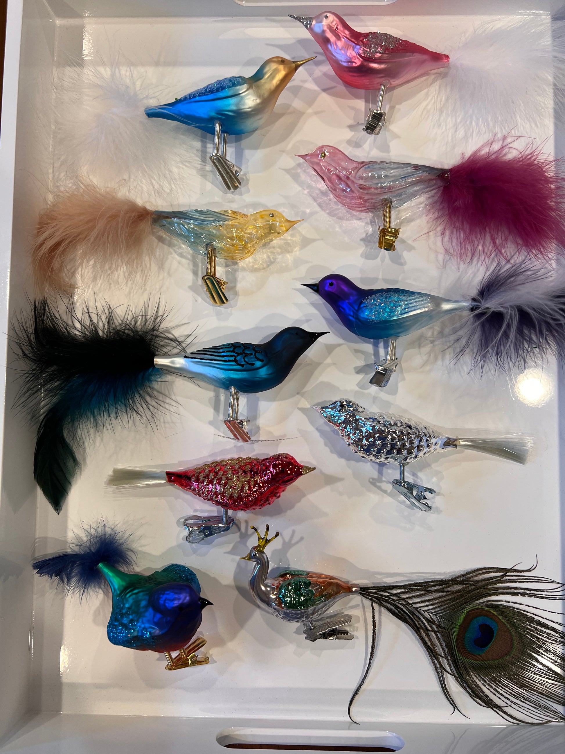 Hombre Translucent Glass Bird Clip Teal/Yellow Christmas Ornament