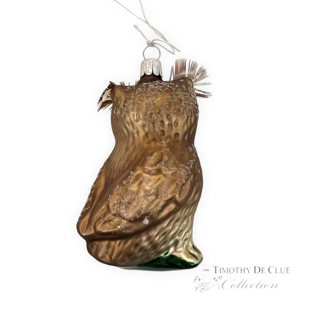 Brown + Green Barn Owl Hand Blown Glass Christmas Ornament | Made in Germany