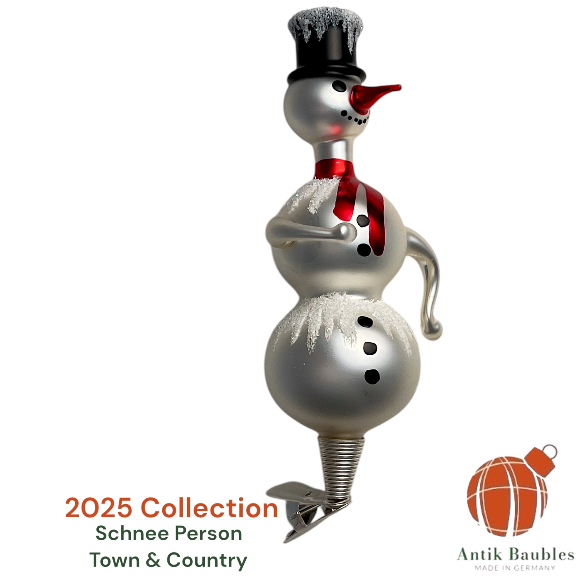 Free Blown Clip “Schnee Person Town & Country”  5in - Antik Baubles Christmas Clip Ornament