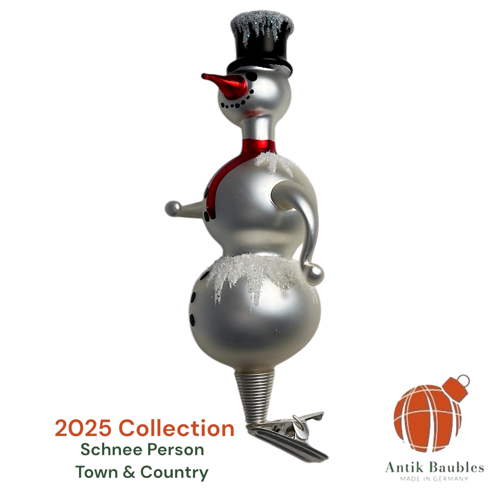 Free Blown Clip “Schnee Person Town & Country”  5in - Antik Baubles Christmas Clip Ornament