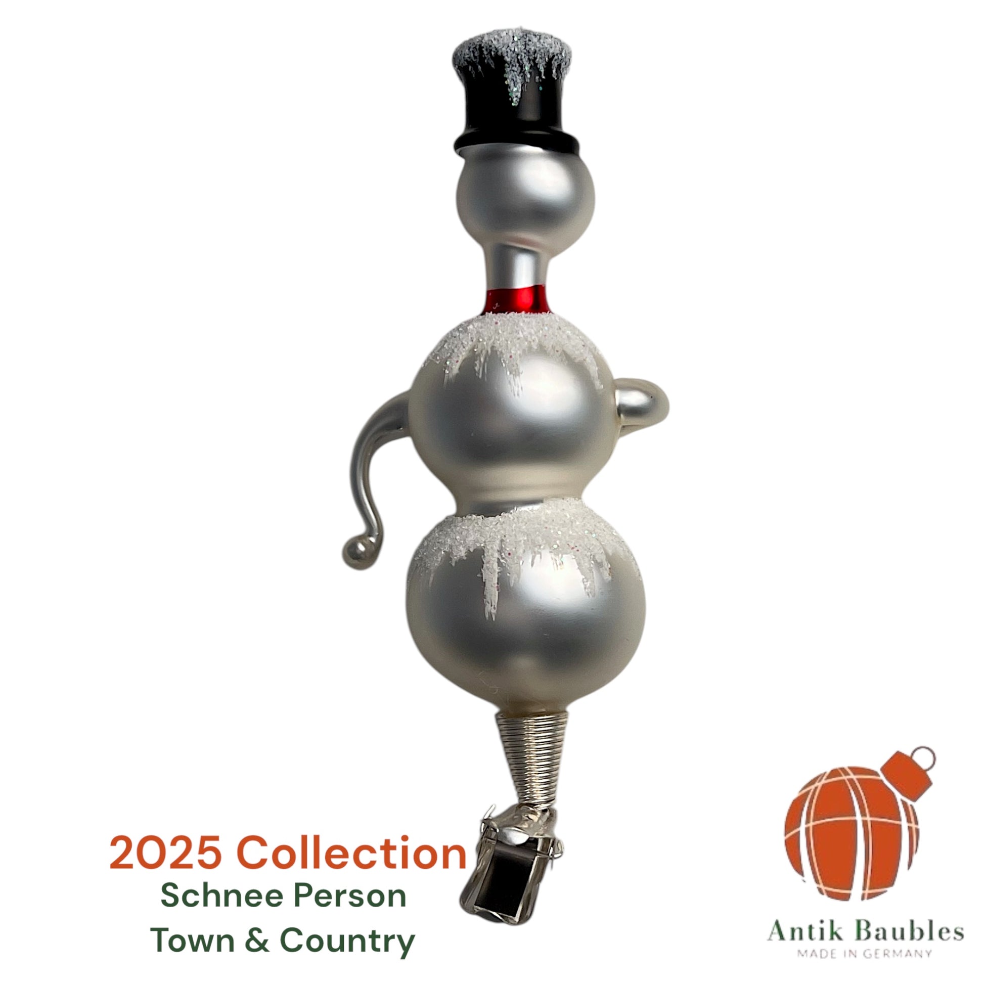 Free Blown Clip “Schnee Person Town & Country”  5in - Antik Baubles Christmas Clip Ornament