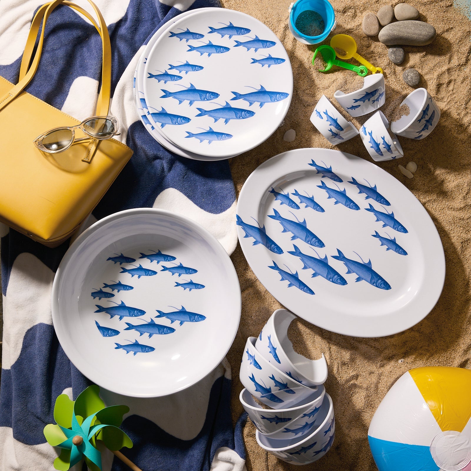 School of Fish Melamine Dinner Plates, Set of 4