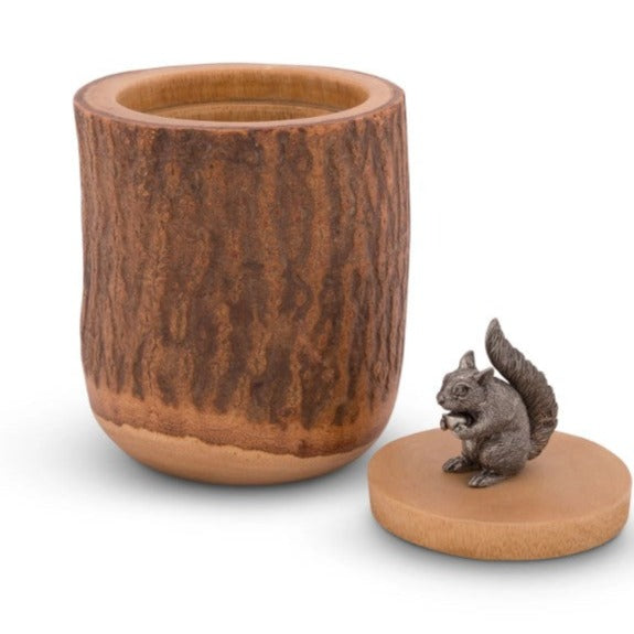 Pewter Squirrel Wood-Log cannister Timothy De Clue Collection