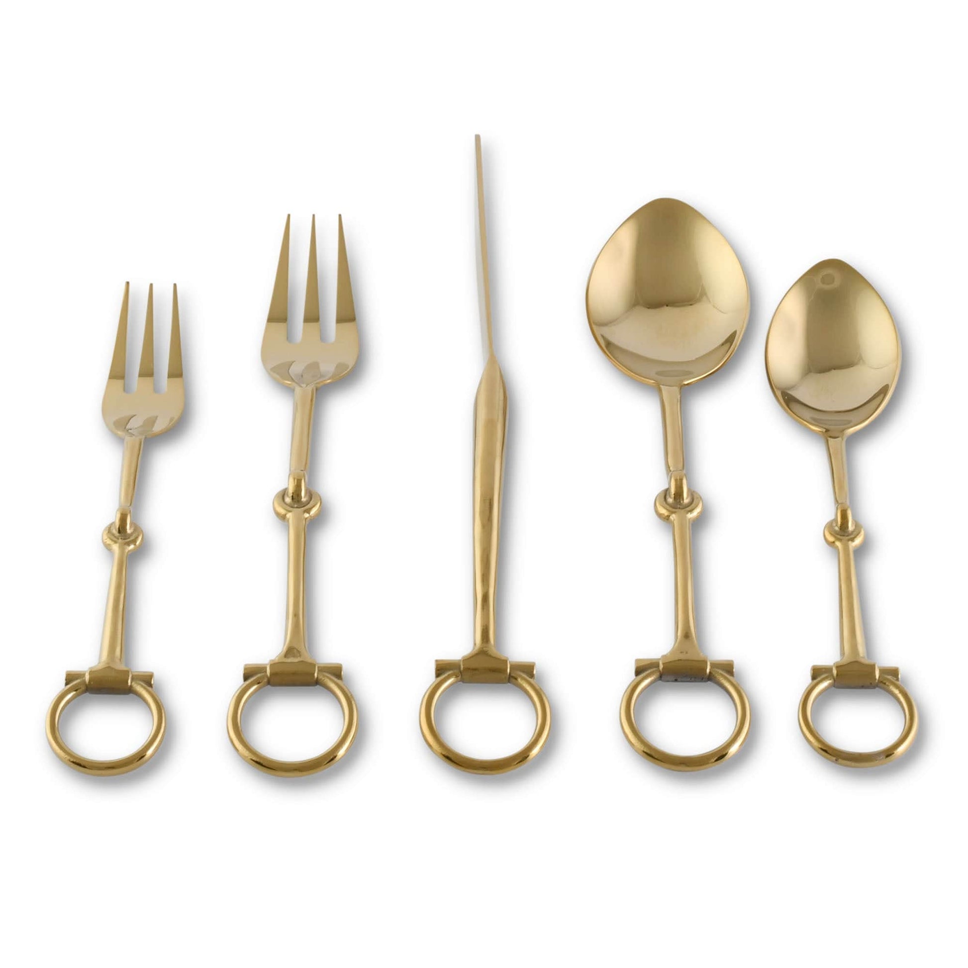 Bit Five piece Flatware Set - Stainless Steel Shiny Gold