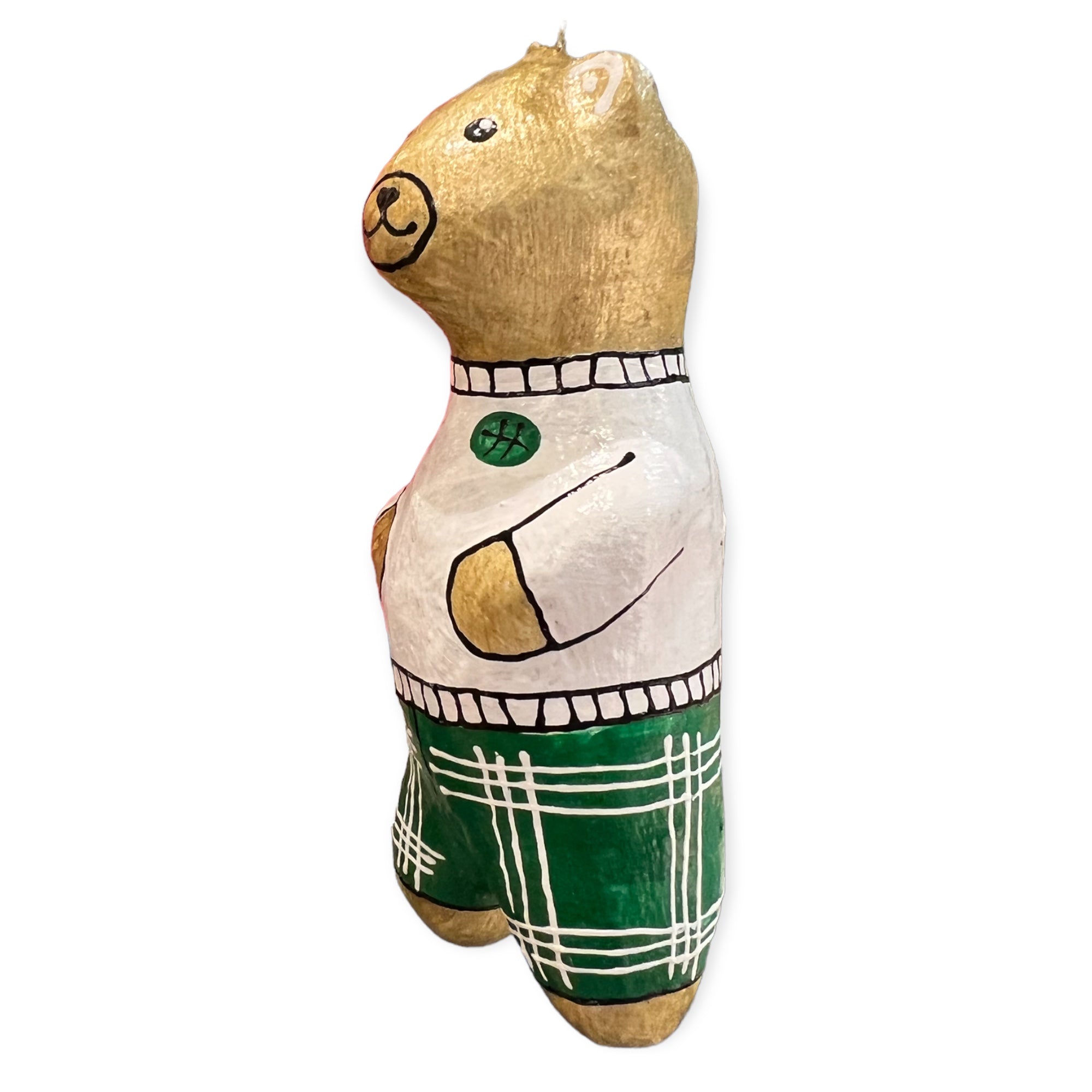 Gold Bear with Plaid Pants - Made in Ukraine Christmas Ornament