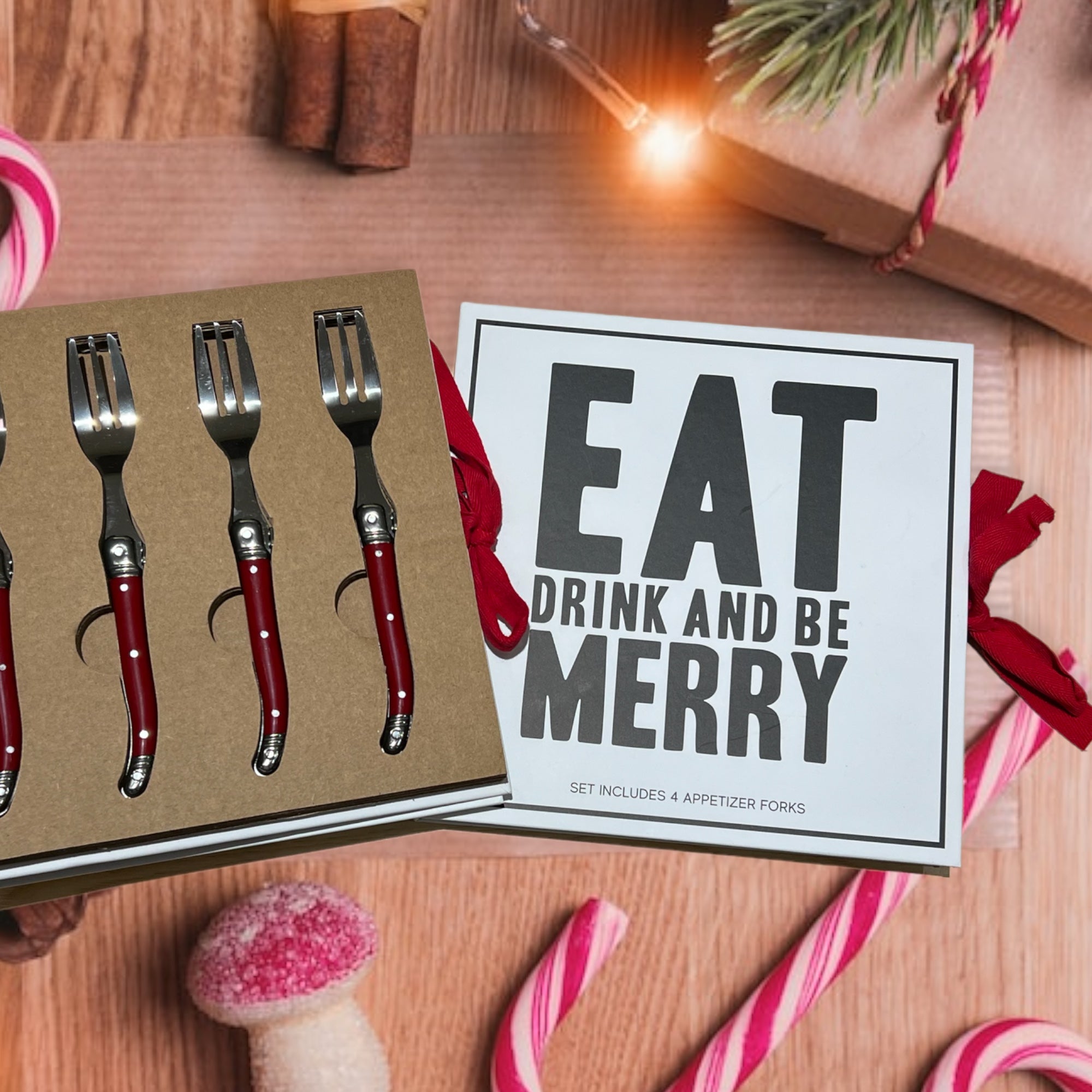 Eat Drink and Be Merry! Charcuterie Red Fork Set Gift Book - Entertaining Essential
