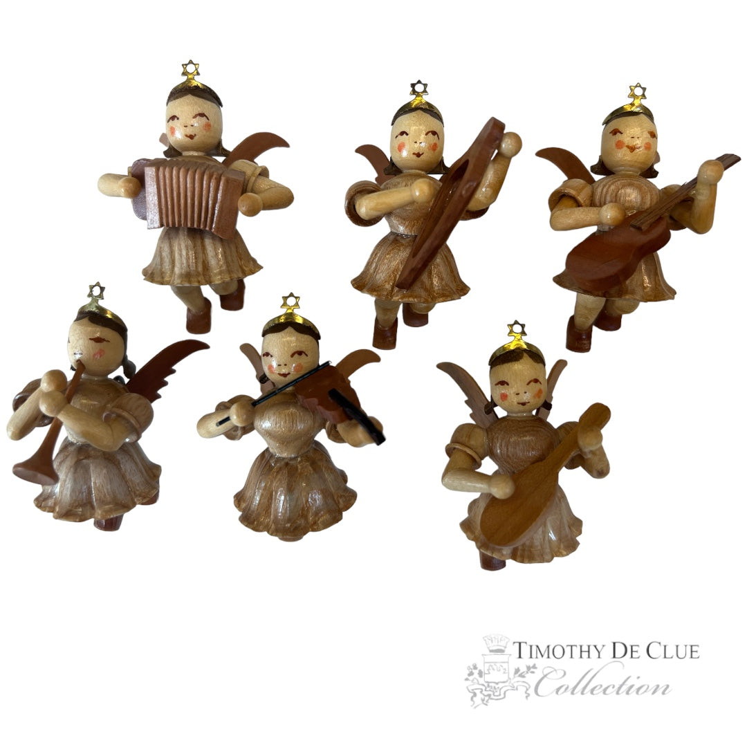 Vintage Set of 6 Natural Musical Angels Engels Ornaments - Old New Stock (made in GDR East Germany)