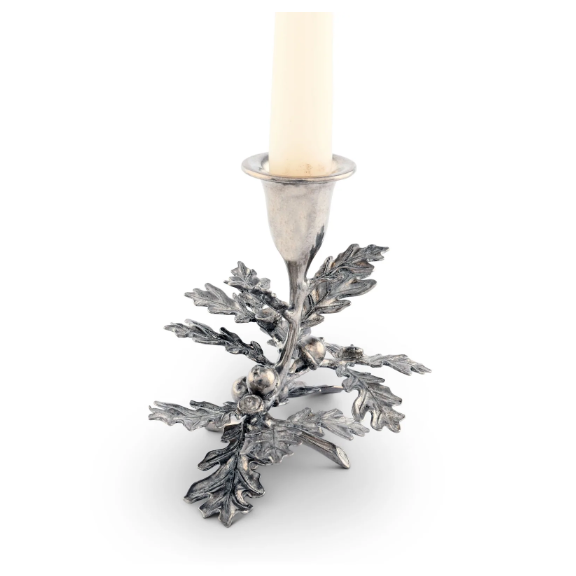 Pewter Acorn & Oak Leaf Candlestick - Timothy De Clue Collection