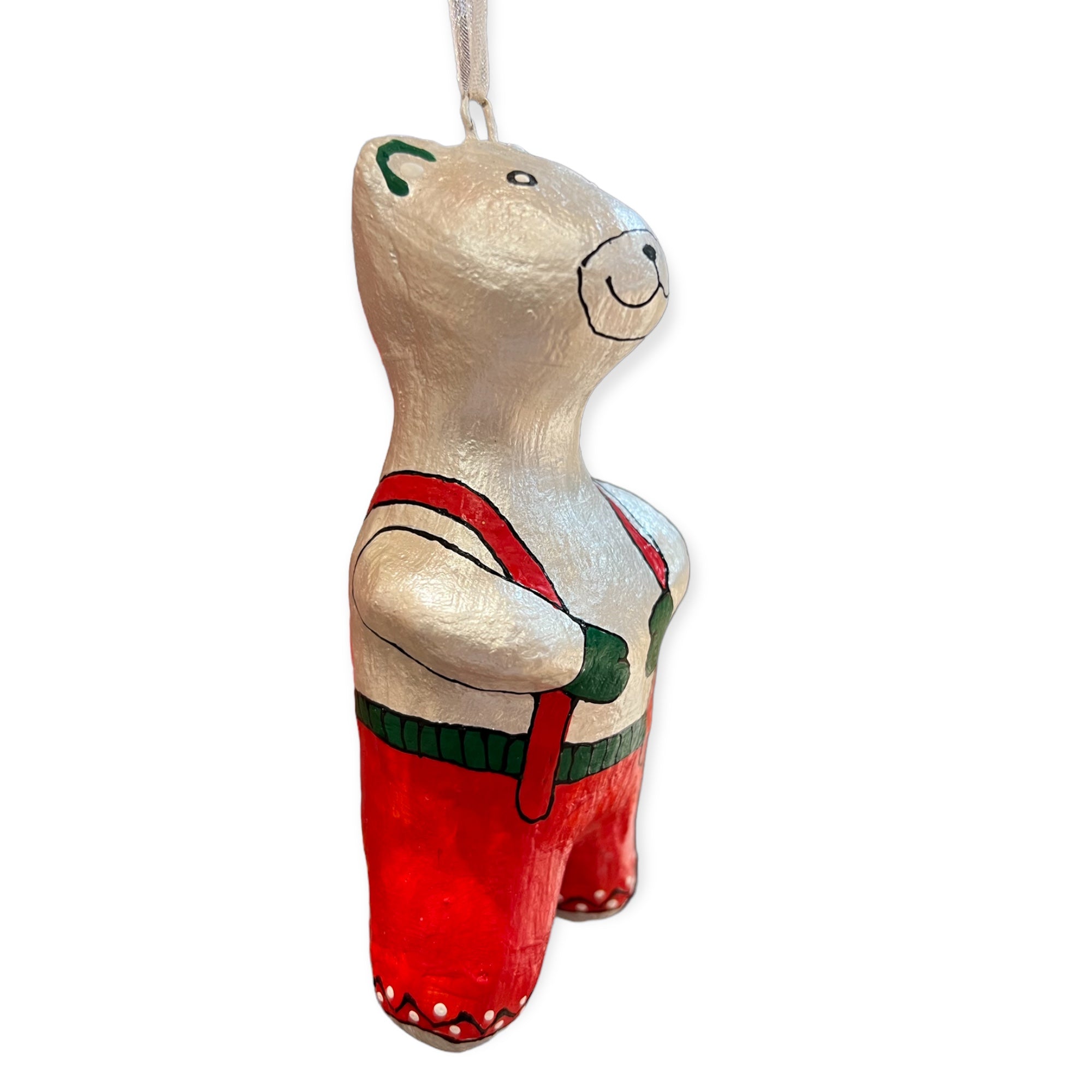 Polar Bear with Red Coveralls and Mittens - Made in Ukraine Christmas Ornament