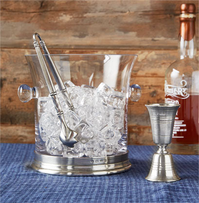 Match Crystal Ice Bucket w/Crystal Handles, Pewter Base and Tongs Set - Timothy De Clue Collection