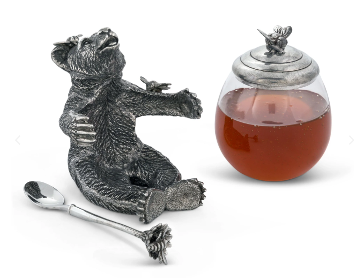 Bear Honey Pot Pewter Timothy De Clue Collection