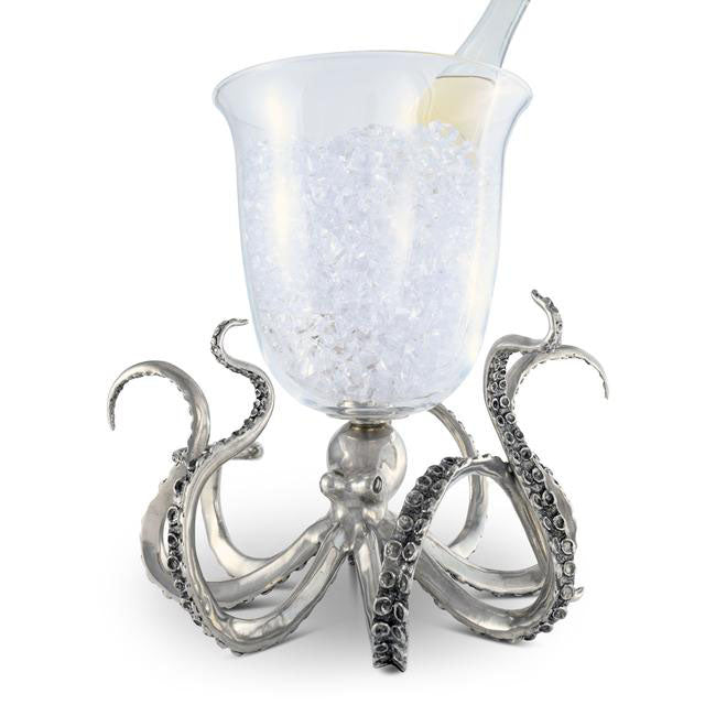 Pewter Octopus Kraken - Crystal Glass Ice Bucket - Timothy De Clue Collection 