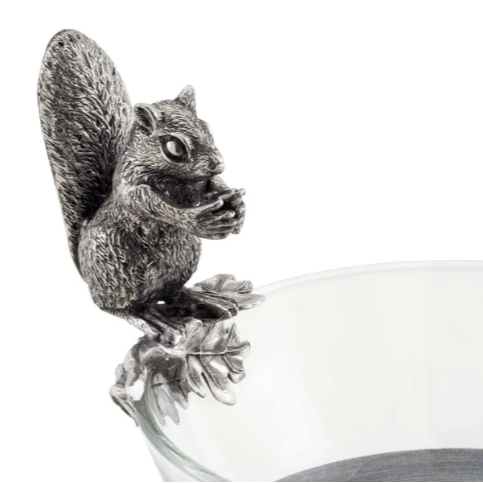 Pewter Squirrel Glass Nut Bowl