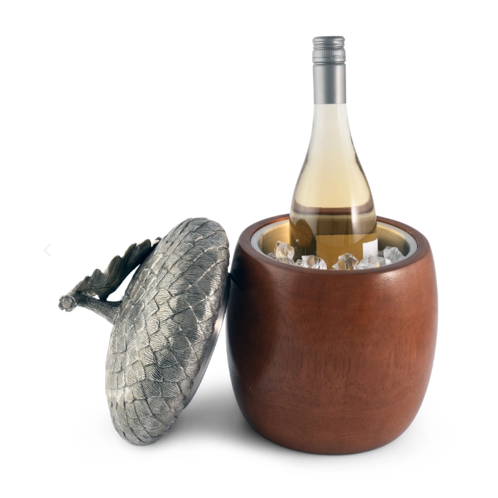 Wood & Pewter Acorn Lid Ice Bucket Timothy De Clue Collection