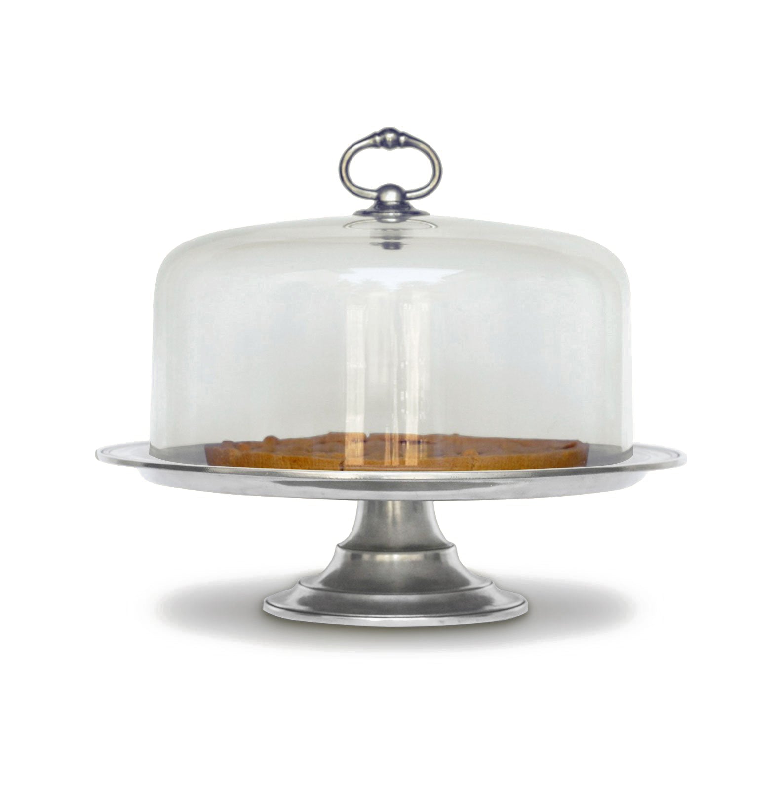 Glass Cloche Dome with Pewter Ring Handle - Timothy De Clue Collection 