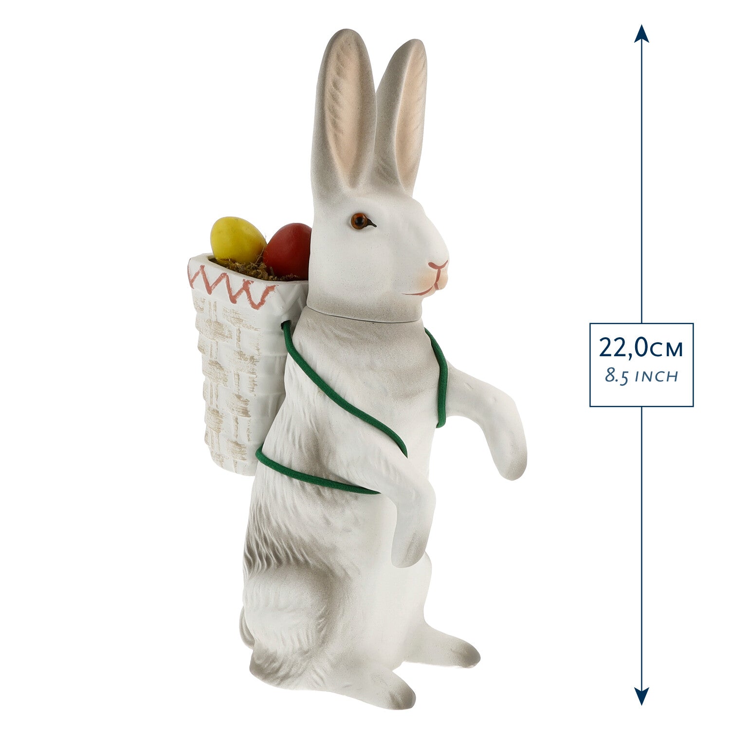 Easter Hare White Small Upright W/Basket 8.5" Candy Container + Tabletop Décor