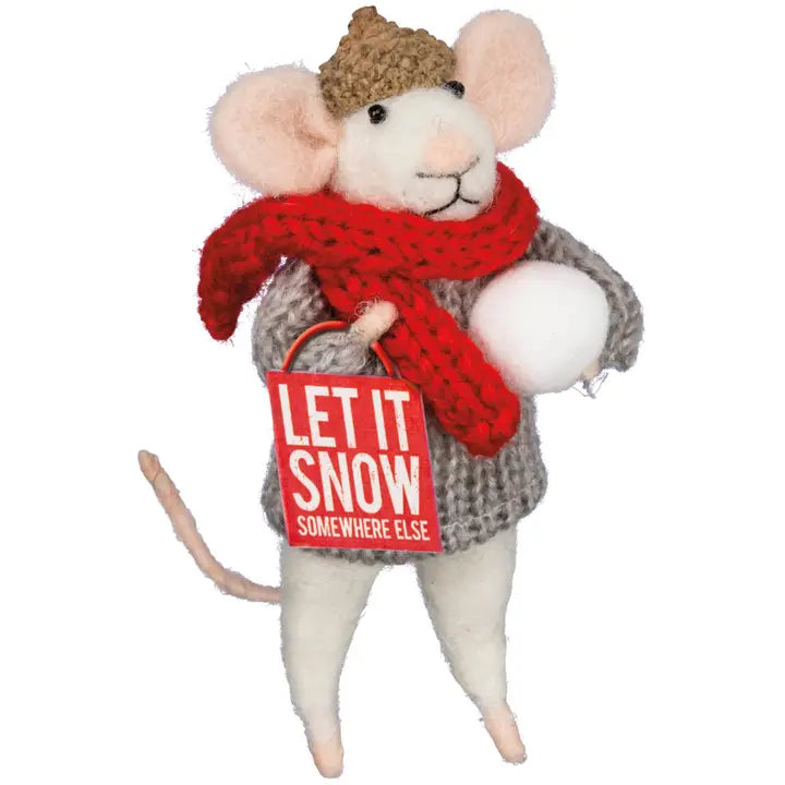 Small Felt Mouse with Snowball "Let it snow"