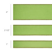 2 1/2" Reversible Classic Velvet Wired Ribbon size comparison showing 4", 2 1/2", and 1" widths in Lime/Shimmer