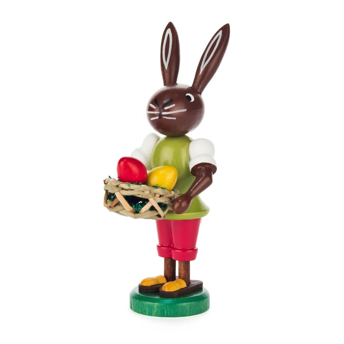 Easter Bunny Rabbit Holding Basket Eggs German Wood Figurine