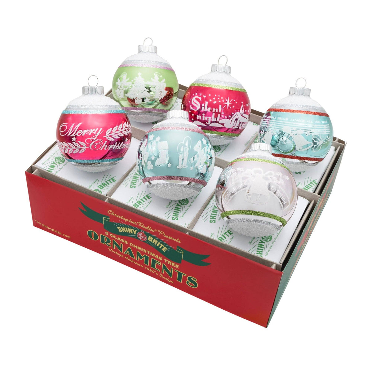 Holiday Glass Ornament – FESTIVE FETE 6 COUNT 3.25" Flocked
