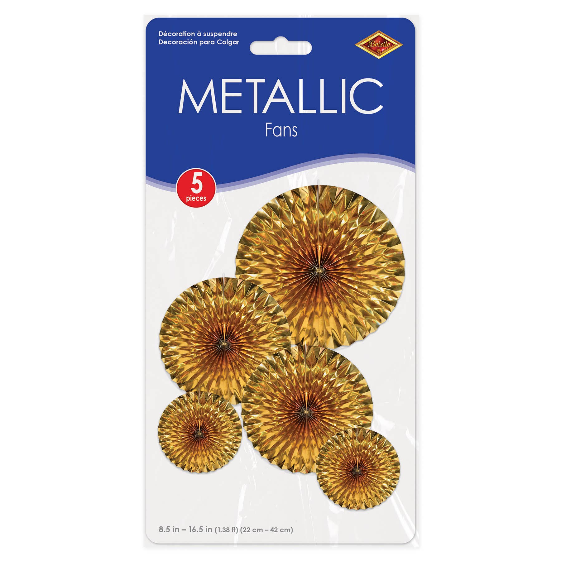 Gold Metallic Fans, 5 per package