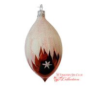 Celestial Frost Ornament Set 6 teardrop with cream glitter top, red and black lower section with white star