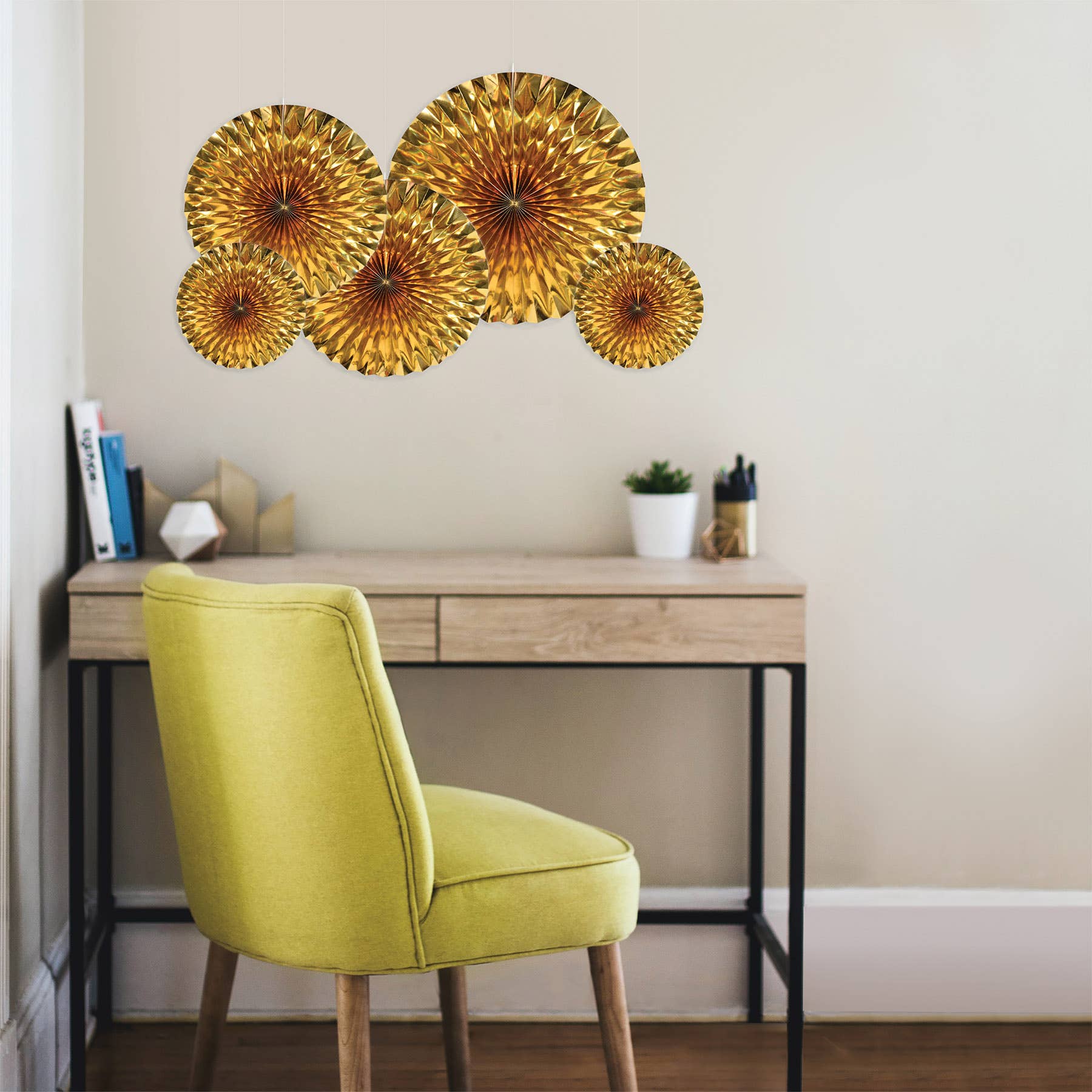 Gold Metallic Fans, 5 per package