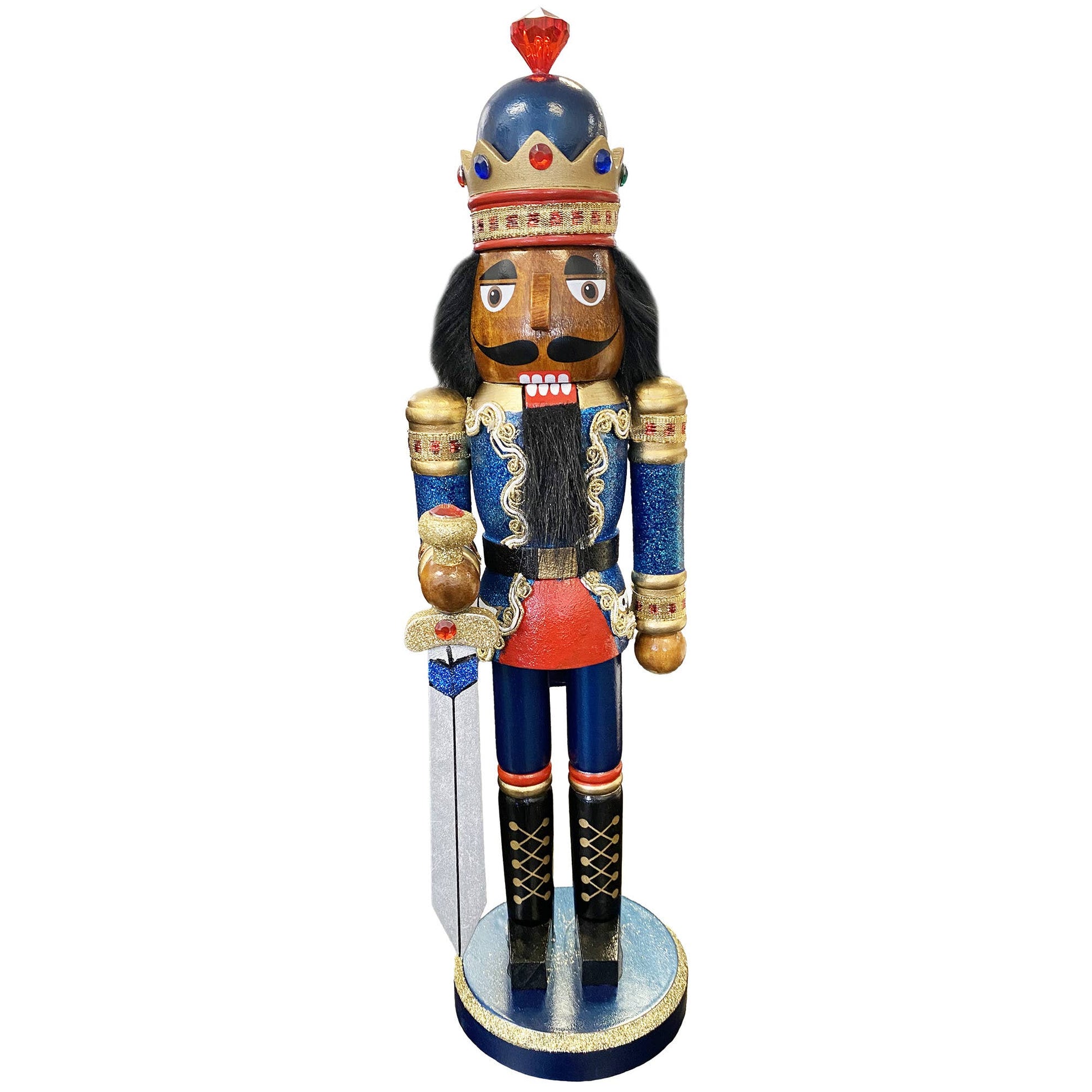 15" Black Bejeweled King Nutcracker, BLUE