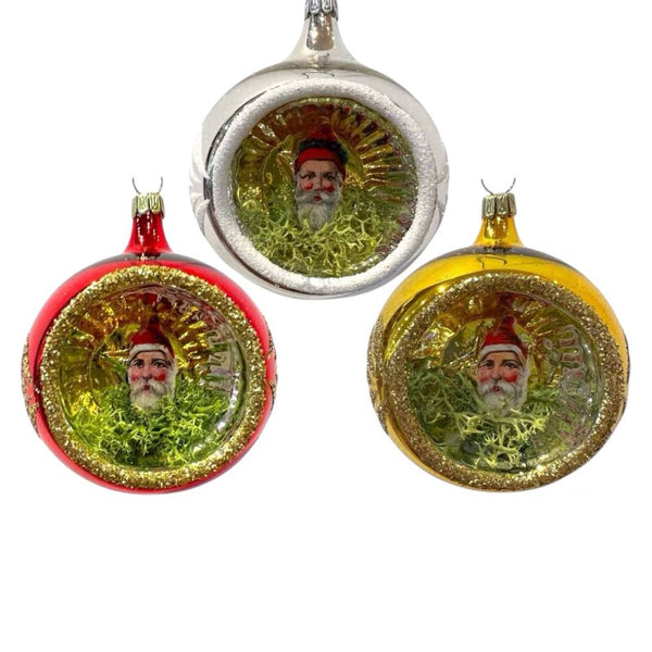 Santa Ephemera Reflector- Set of 3  | 3.25 in - Antik Baubles Christmas Ornament