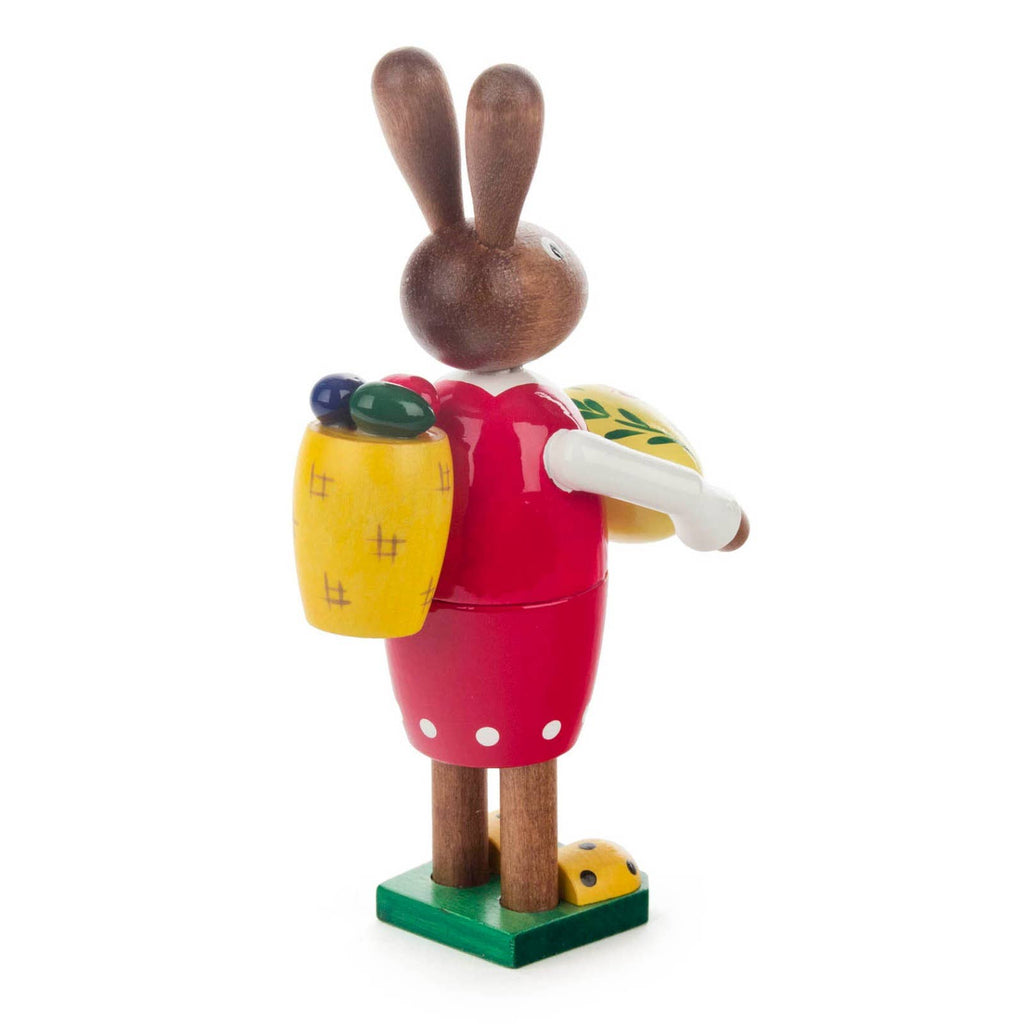 Bunny Rabbit Woman Holding Easter Egg German Wood Figurine