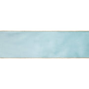 4" Reversible Classic Velvet Wired Ribbon, light blue satin band with gold edges on white background