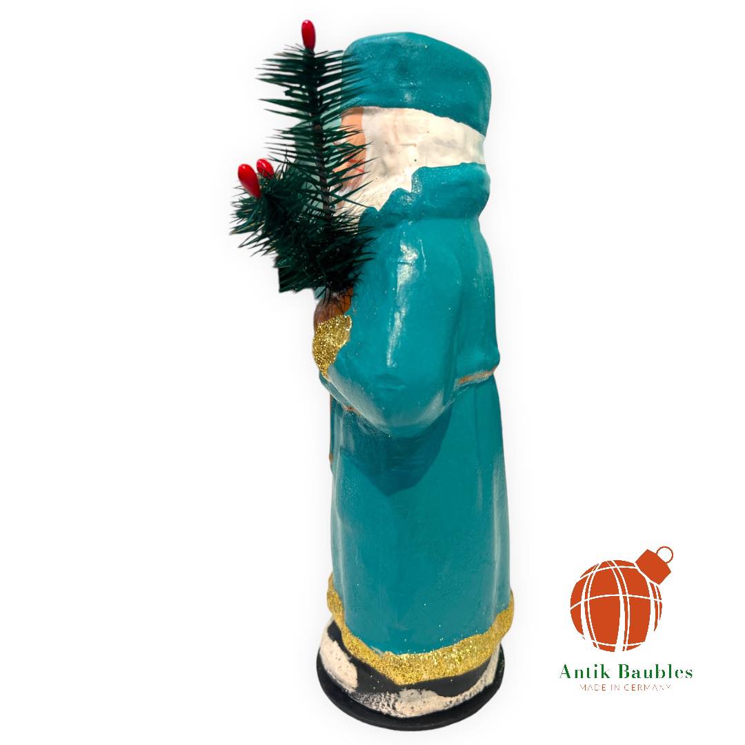 Papa Noel Aquamarine Paper Mache Belsnickle Santa Candy Container - Antik Baubles Christmas Decor