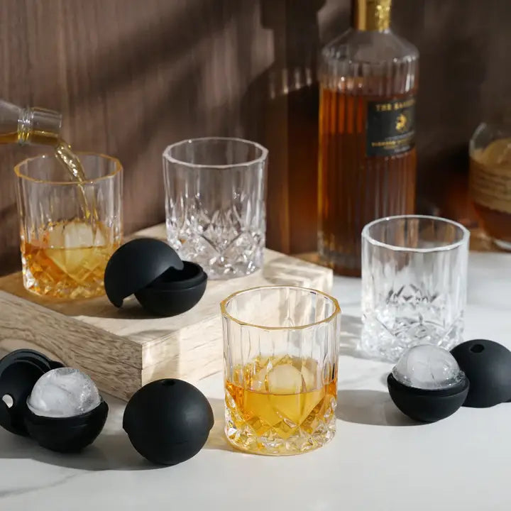 Liquor Glass and Ice Sphere Wood Gift Box Set