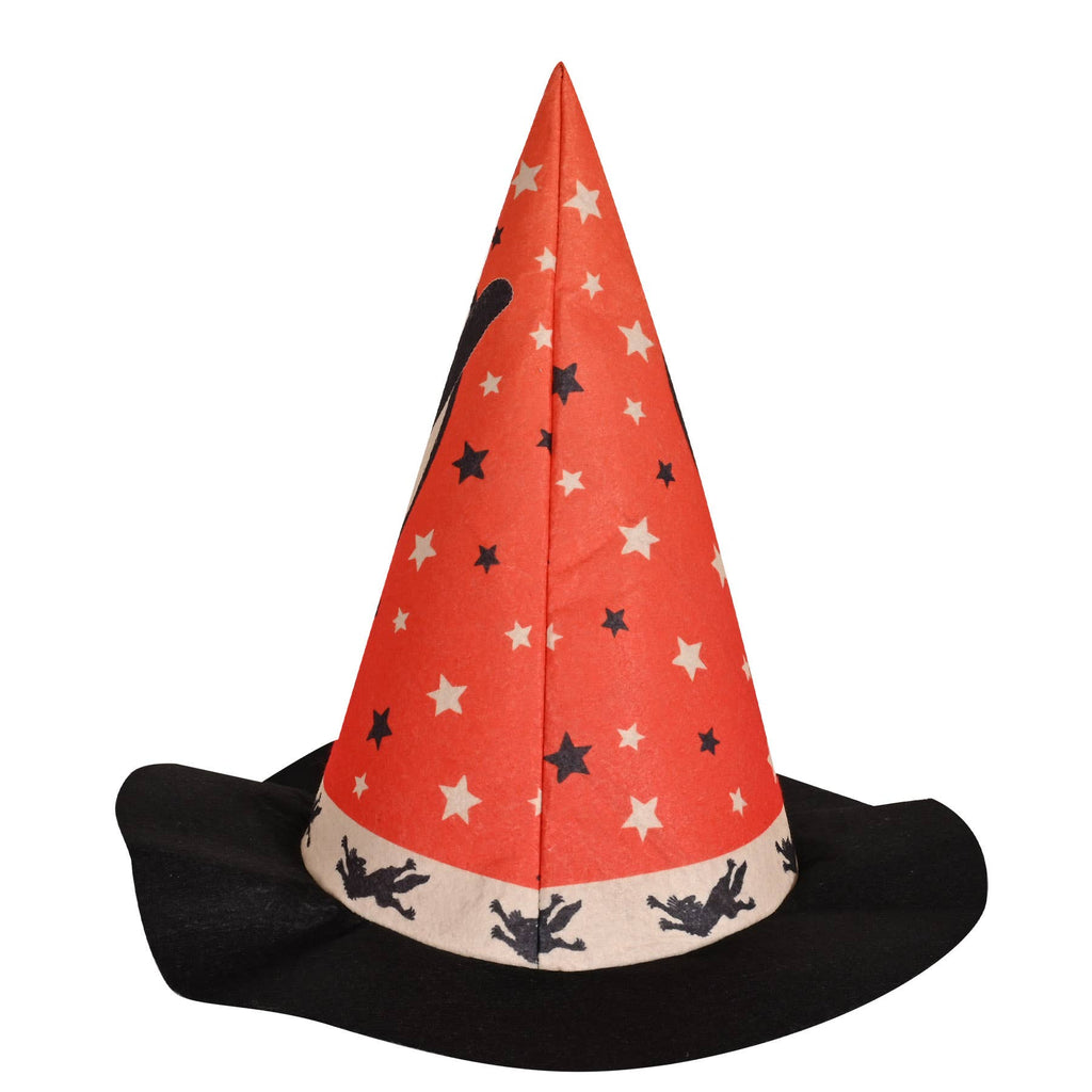 Vintage Graphic Halloween Felt Witch Hat 12.5" from base to point