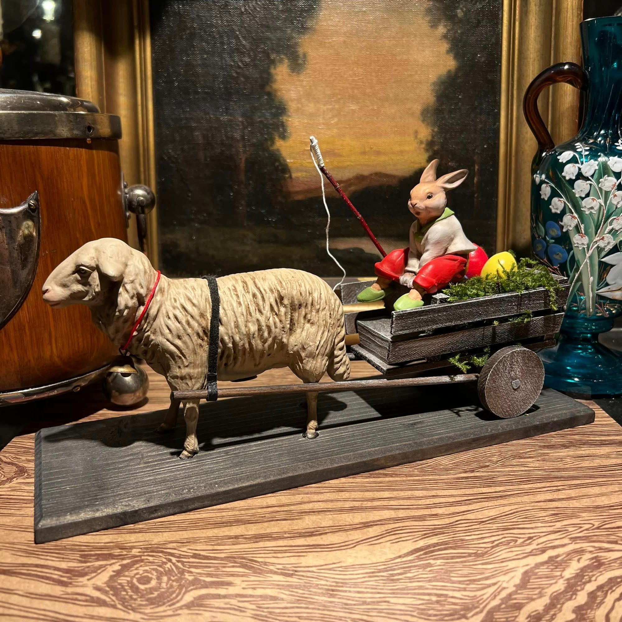 Easter Cart with Sheep and Bunny Driver Tabletop Décor