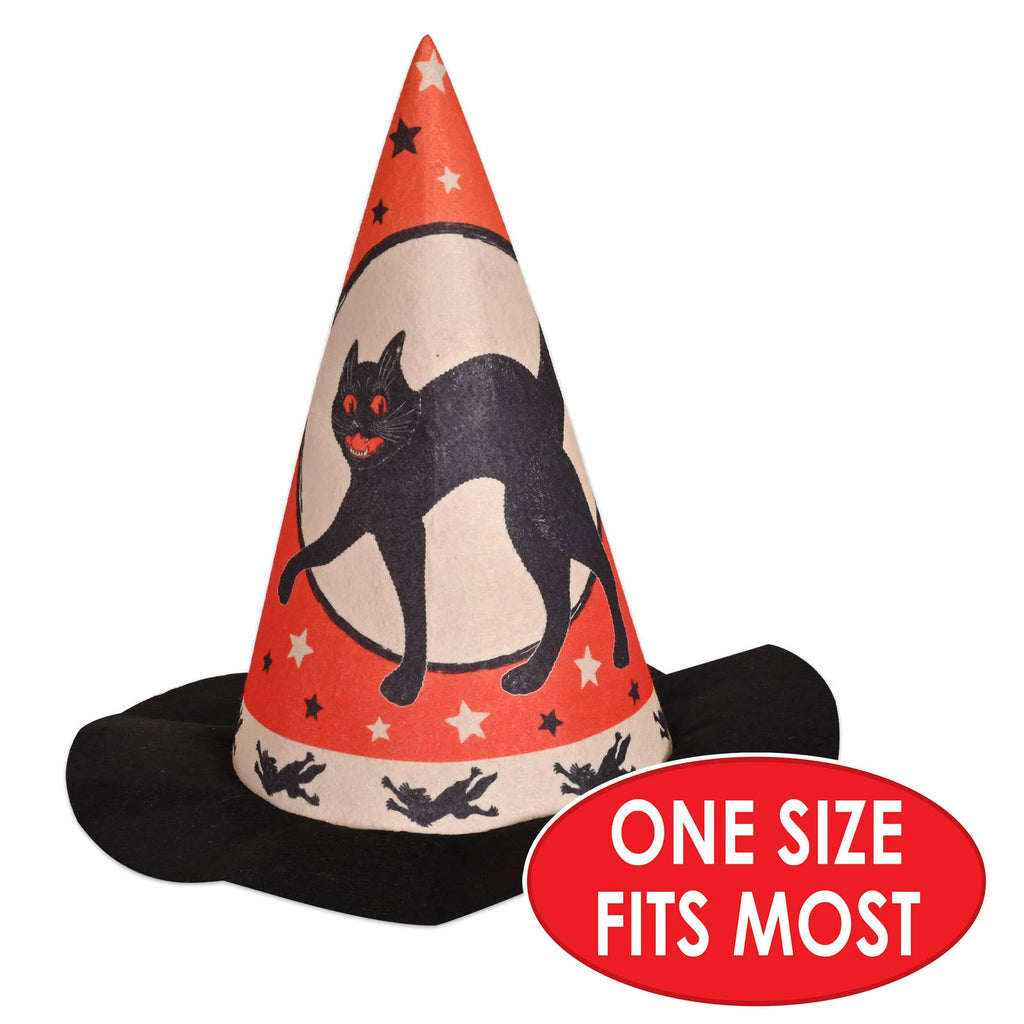 Vintage Graphic Halloween Felt Witch Hat 12.5" from base to point