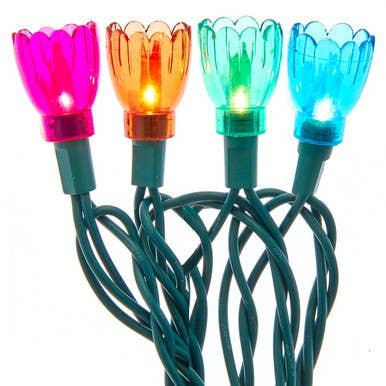 Multicolored Tulip Green Wire 35 Light Set