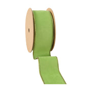 2 1/2" Reversible Classic Velvet Wired Ribbon in Lime/Shimmer unrolled from spool