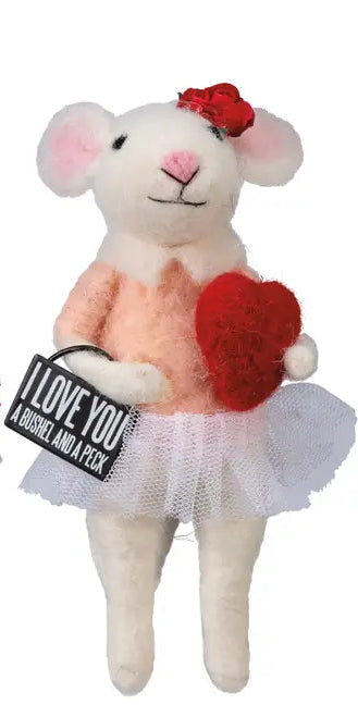Felt Mouse Christmas Ornament with Heart