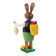 Bunny Rabbit Holding an Easter Egg German Wood Figurine with green base and yellow basket