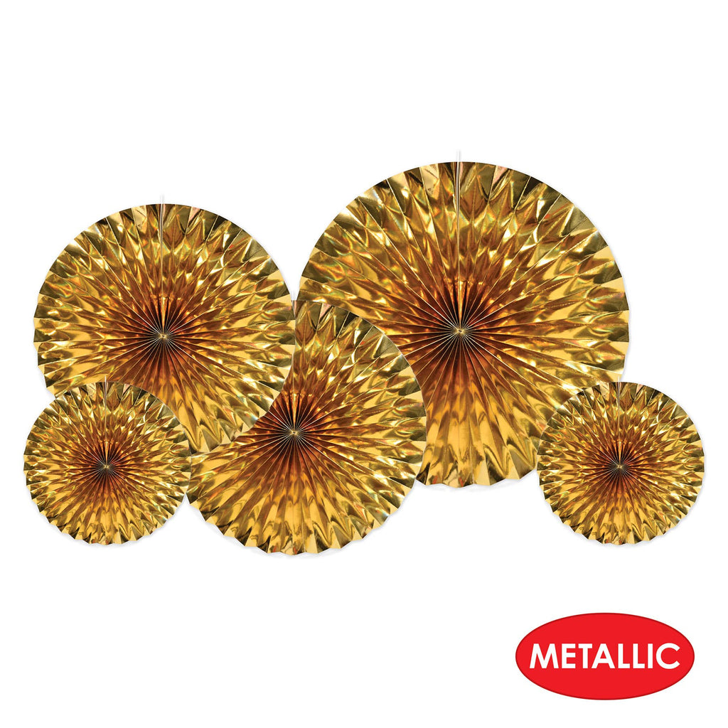 Gold Metallic Fans, 5 per package