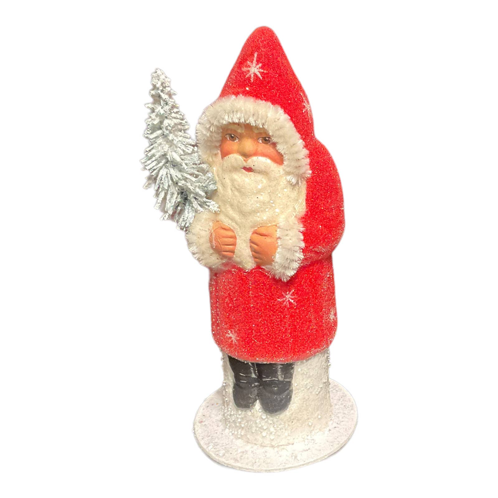 Ino Schaller Light Red Beaded Santa with Stars Paper Mache