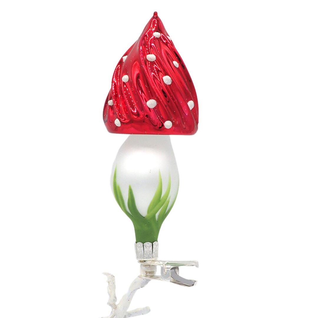 Twisted Fly Agaric Mushroom - Glass Christmas clip ornament