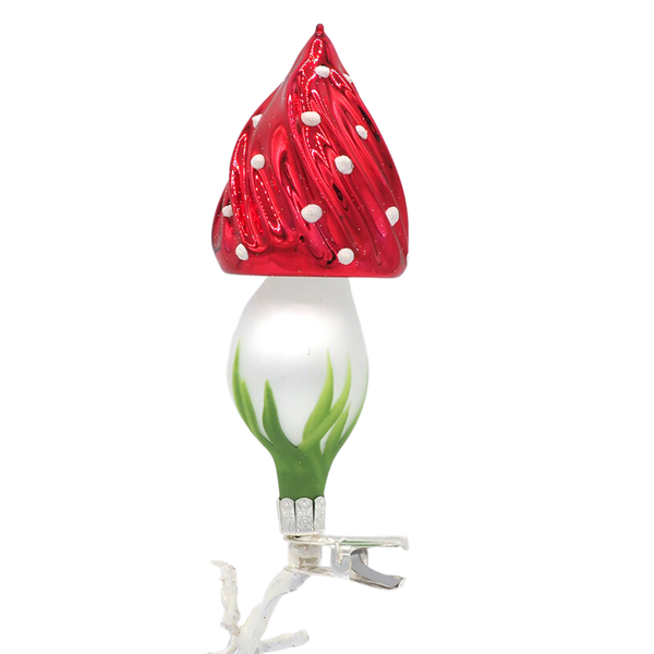 Twisted Fly Agaric Mushroom - Glass Christmas clip ornament