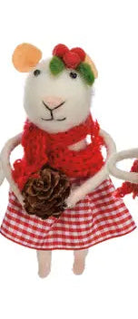 Small Felt White Girl Mouse Pinecone
