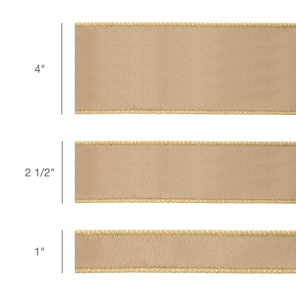 2 1/2" Reversible Classic Velvet Wired Ribbon | Latte/Gold | 10 Yard Roll